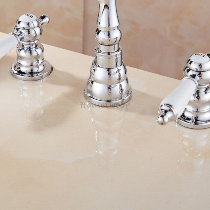 Chrome Ceramic bath shower mixer tap 3 hole installation detail view