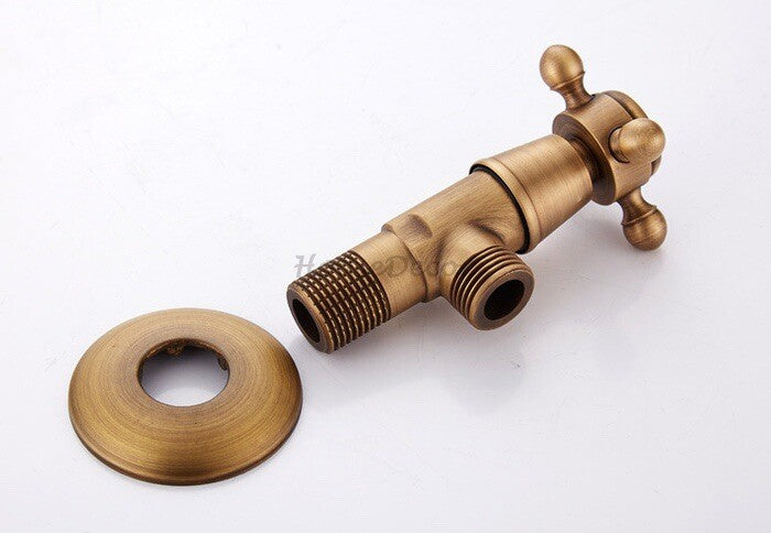 Antique Brass bath shower mixer tap dual handle control detail view