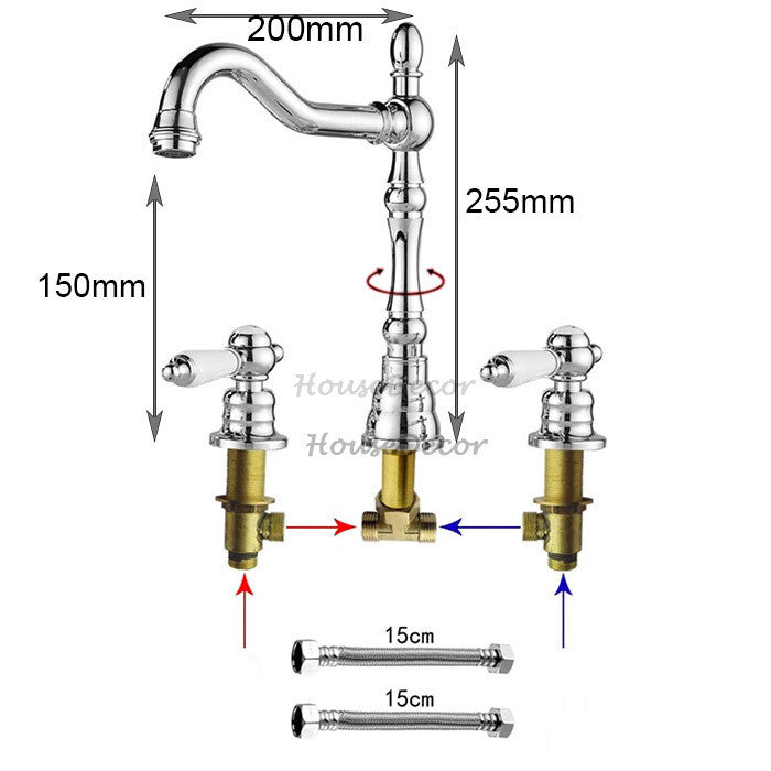 Chrome Ceramic bath shower mixer tap 3 hole installation additional view