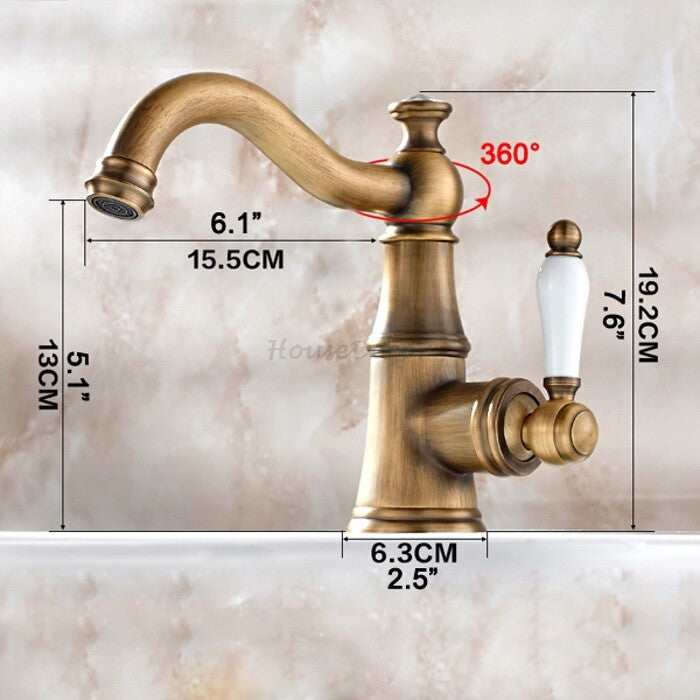 Antique Brass bath shower mixer tap swivel spout detail view