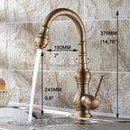 Antique Brass kitchen sink mixer tap swivel spout detail view