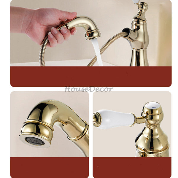 Gold Ceramic bath shower mixer tap pull out spray additional view