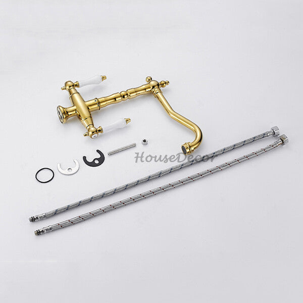 Gold kitchen sink mixer tap swivel spout additional view