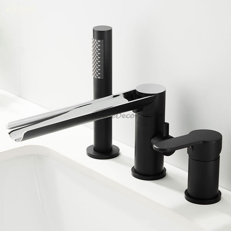 Modern bath shower mixer tap waterfall spout detail view