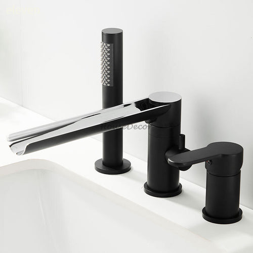 Modern bath shower mixer tap waterfall spout detail view