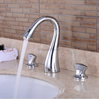 Gold Brass bathroom basin mixer tap deck mounted design detail view