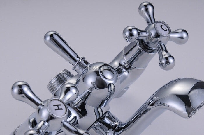 Chrome bath shower mixer tap floor mounted design detail view