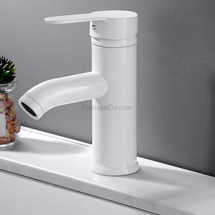 White bath shower mixer tap deck mounted design detail view