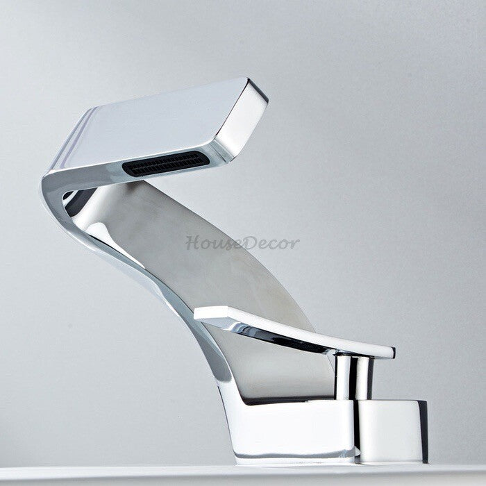 Modern bath shower mixer tap waterfall spout detail view
