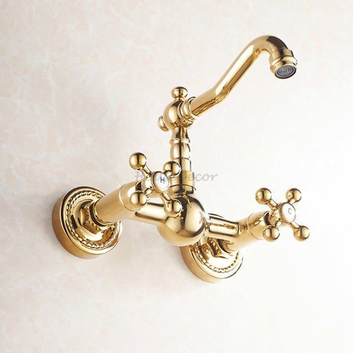 Gold Brass kitchen sink mixer tap swivel spout detail view