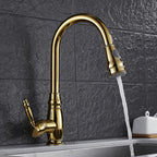 Gold kitchen sink mixer tap pull out spray detail view