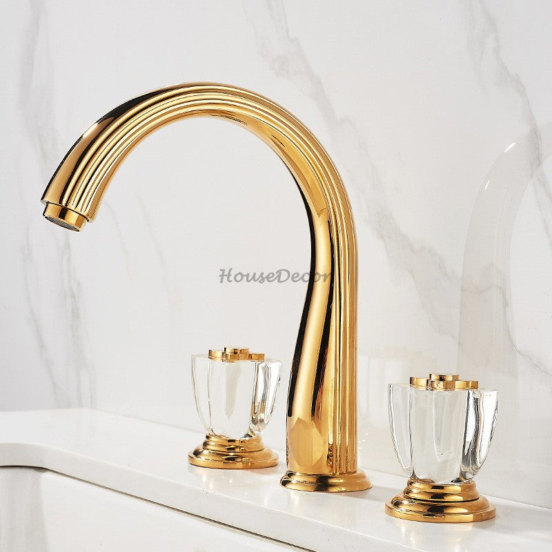 Gold bath shower mixer tap 3 hole installation detail view