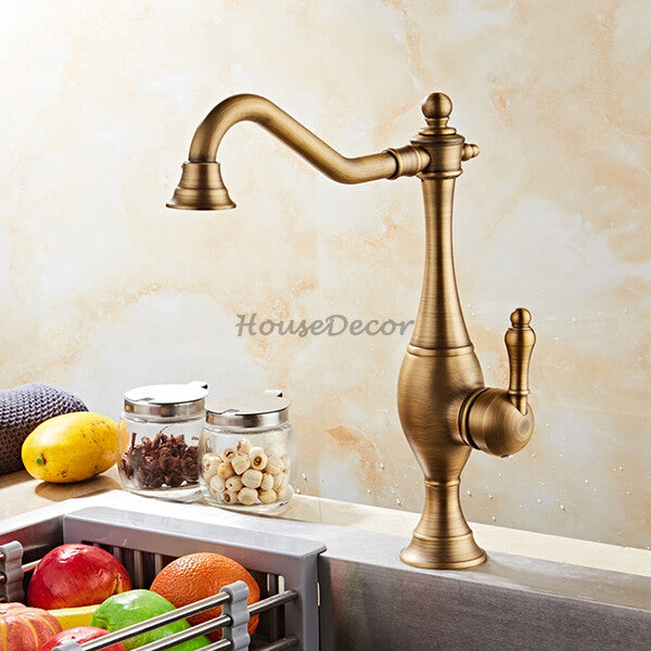 Antique Brass kitchen sink mixer tap swivel spout additional view