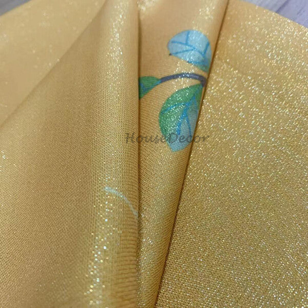 Gold Fabric doorway curtain room divider design detail view
