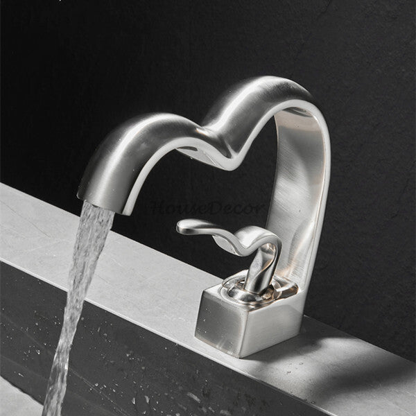 Modern bath shower mixer tap waterfall spout detail view