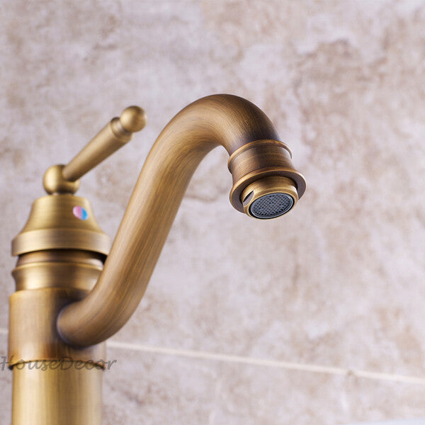 Antique Brass bath shower mixer tap swivel spout detail view