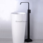 Black bath shower mixer tap floor mounted design detail view
