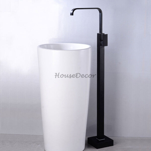 Black bath shower mixer tap floor mounted design detail view