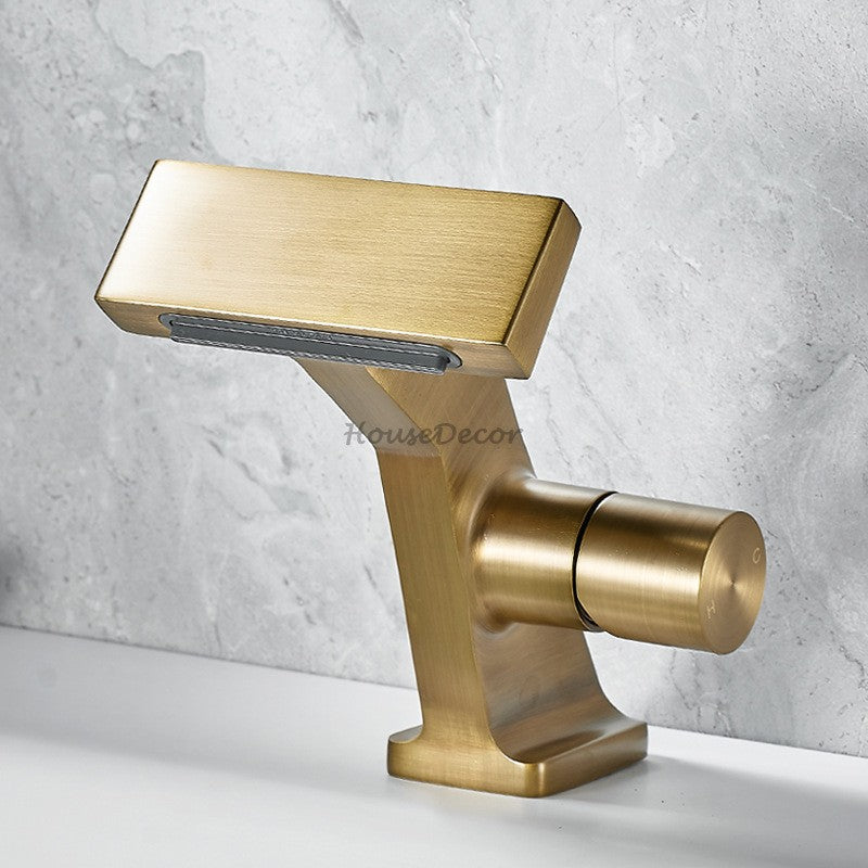 Brass bathroom basin mixer tap waterfall spout additional view