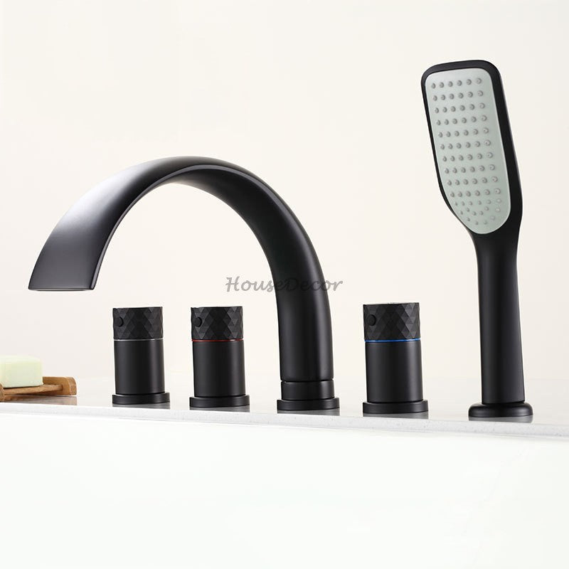 Modern bath shower mixer tap waterfall spout detail view