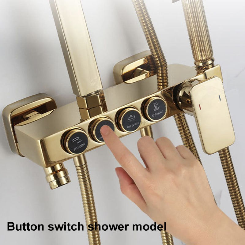 Gold bath shower mixer tap handheld shower set detail view