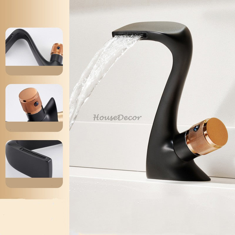 Modern bath shower mixer tap waterfall spout detail view