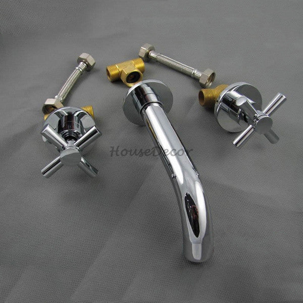 Chrome bathroom basin mixer tap wall mounted design detail view