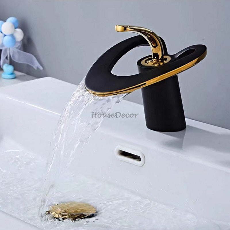 Modern bath shower mixer tap waterfall spout detail view