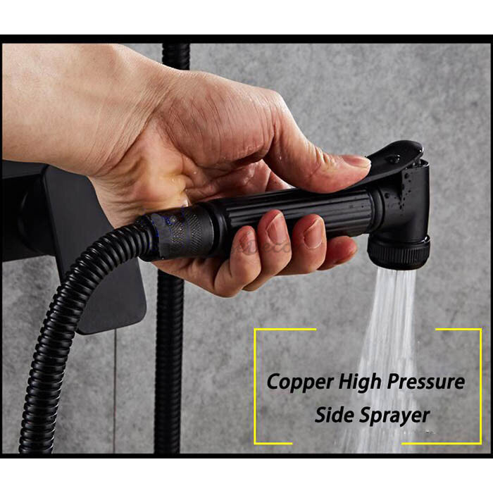 Black bath shower mixer tap handheld shower set detail view