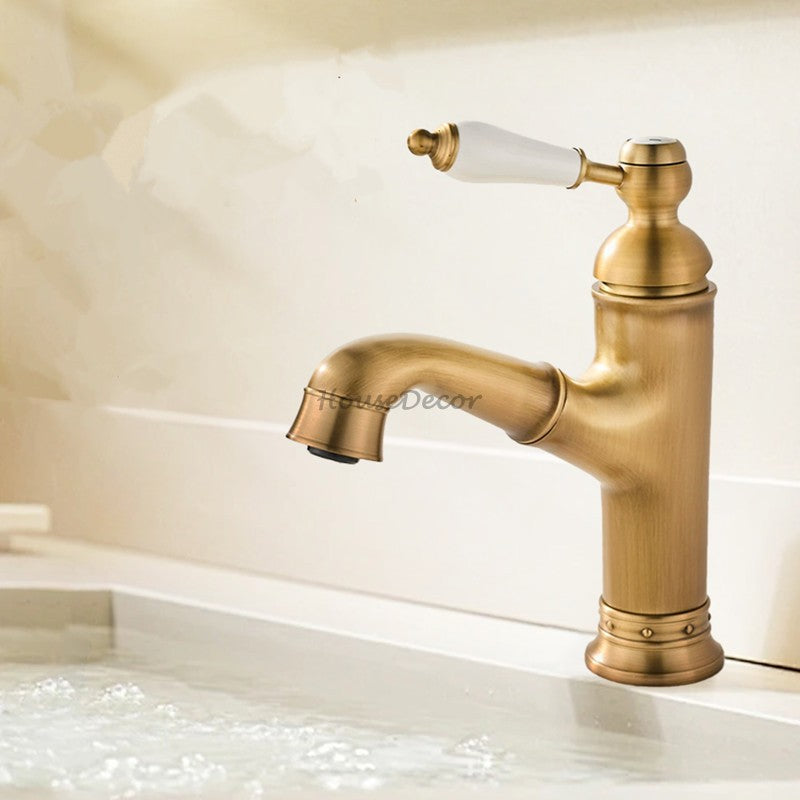 Antique Brass bath shower mixer tap pull out spray detail view