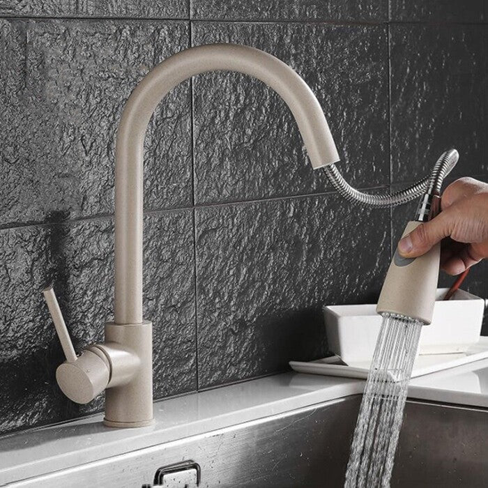 Modern bath shower mixer tap pull out spray detail view