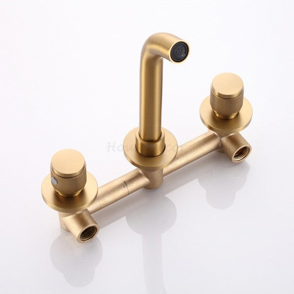 Wall Mounted Widespread 3 Hole Basin Mixer Taps Double Handles Bathroom Faucet