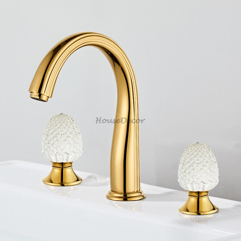 Brass bathroom basin mixer tap 3 hole installation detail view
