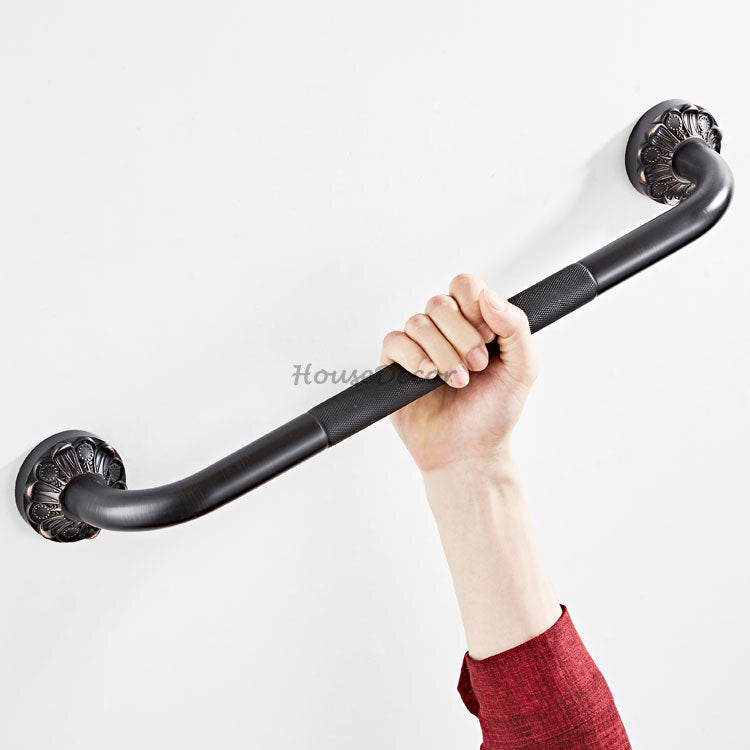 Modern bathroom grab bar safety grip detail view