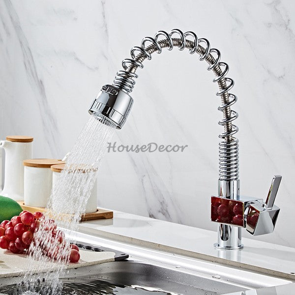 Chrome kitchen sink mixer tap pull out spray main view