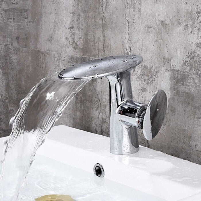 Modern bathroom basin mixer tap waterfall spout main view