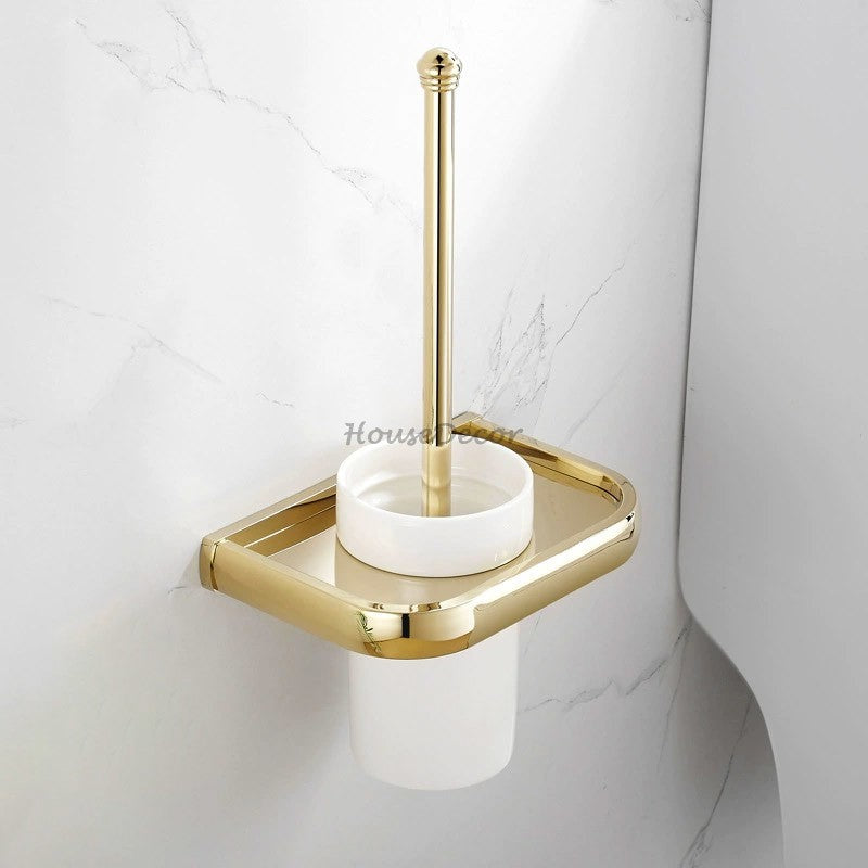 Gold toilet brush holder detailed product view additional view