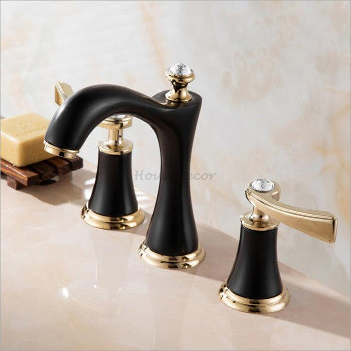 Gold bath shower mixer tap 3 hole installation detail view