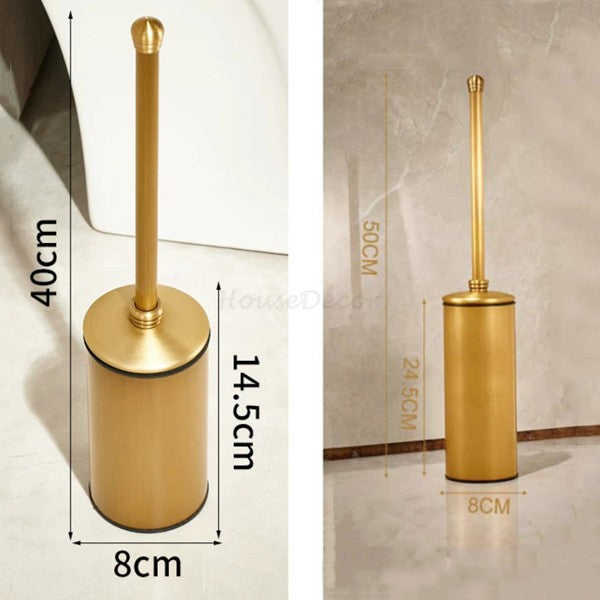 Luxury High-end Brass Floor Standing Toilet With lid Cleaning Brush Holder Set