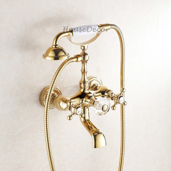 Gold Brass bath shower mixer tap wall mounted design main view