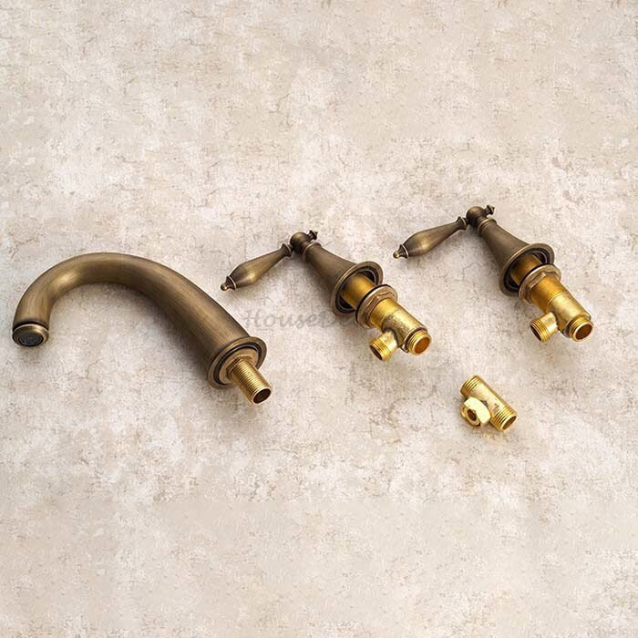 Antique Brass bath shower mixer tap dual handle control detail view