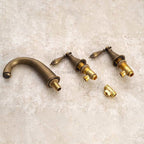 Antique Brass bath shower mixer tap dual handle control detail view