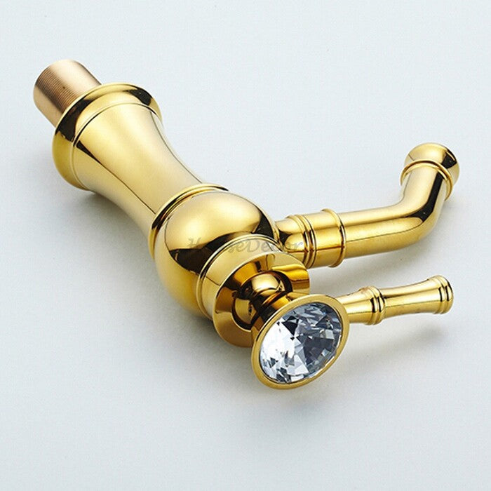 Gold Brass bath shower mixer tap single lever control detail view