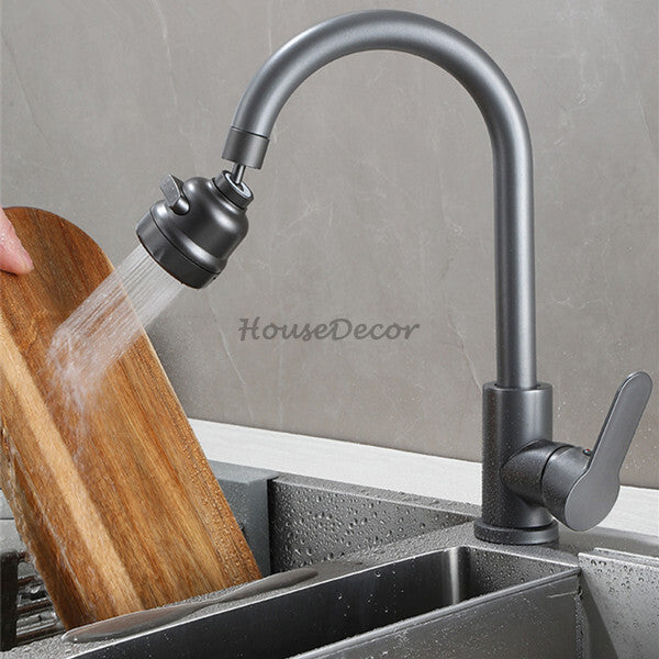 Modern Stainless Steel kitchen sink mixer tap swivel spout detail view