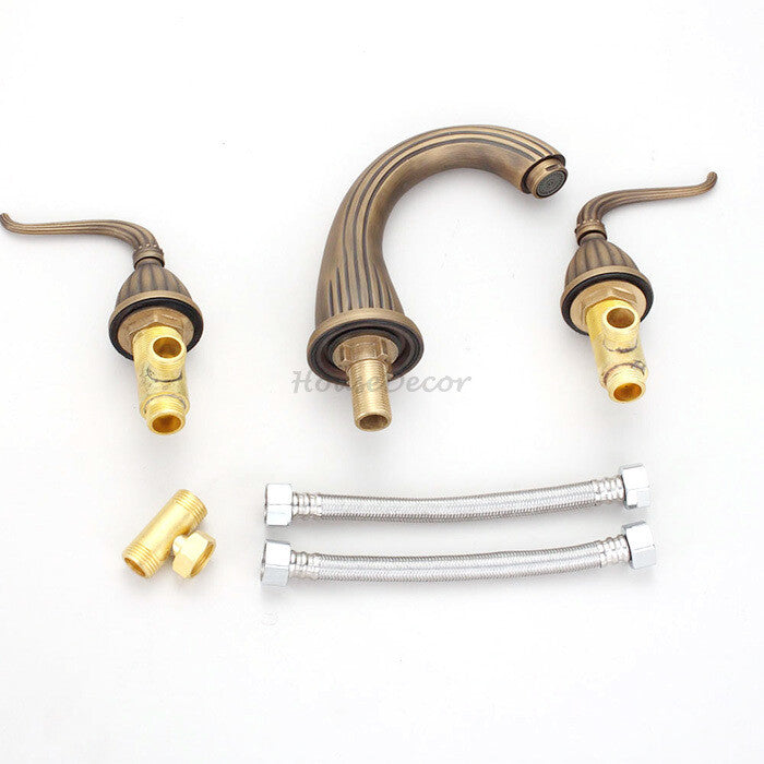 Modern bath shower mixer tap dual handle control detail view