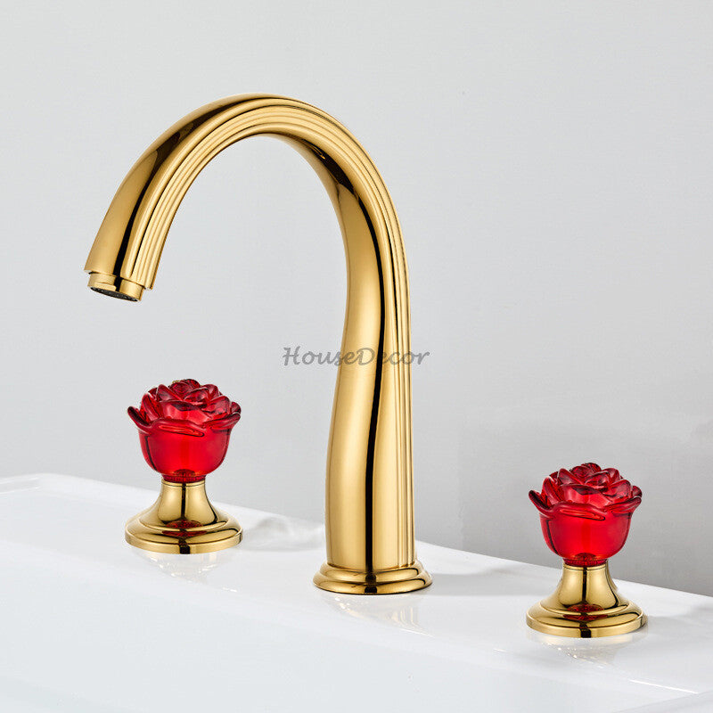 Brass bathroom basin mixer tap 3 hole installation additional view