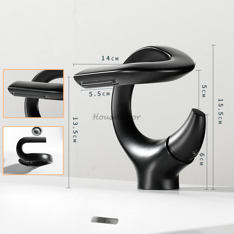 Modern bath shower mixer tap waterfall spout detail view