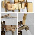 Antique Brass Shower Mixer Set Square Rainfall Head Handset Bath Spray Kit Faucet