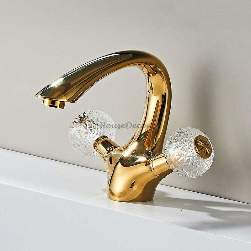 Gold bath shower mixer tap swivel spout detail view