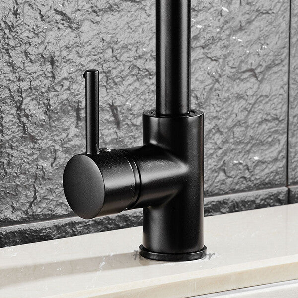 Black Brass kitchen sink mixer tap swivel spout detail view
